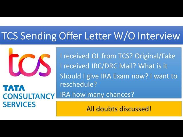 TCS Sending Offer Letter without Interview | All Doubts- IRC/DRC mail, Rescheduling, IRA Exam #jobs