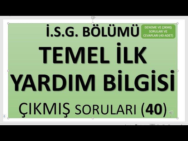 Temel İlk Yardım Bilgisi , Anadolu üniversitesi aöf İşsağlığı ve güvenliği