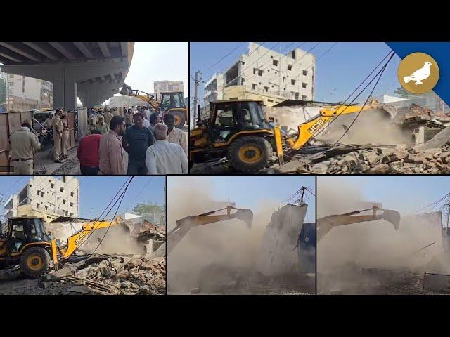 Demolition drive for road expansion work at Tadbun | Hyderabad | Aramgarh flyover