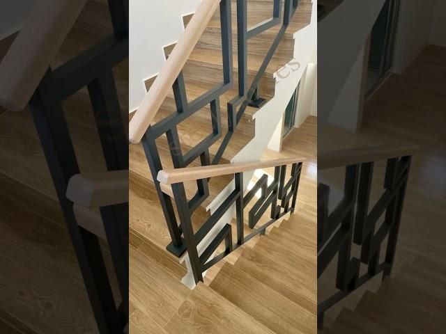 "Stylish Wood Handrail Design with MS Railing | Modern Staircase Ideas"