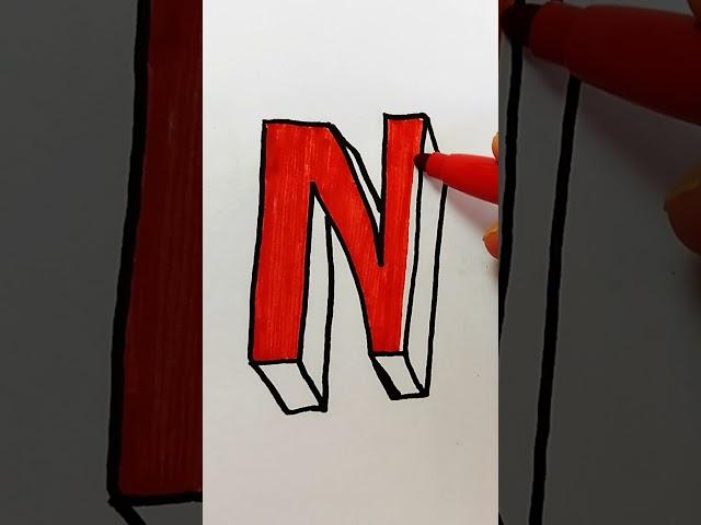 How to Draw Letter N 3D #writing