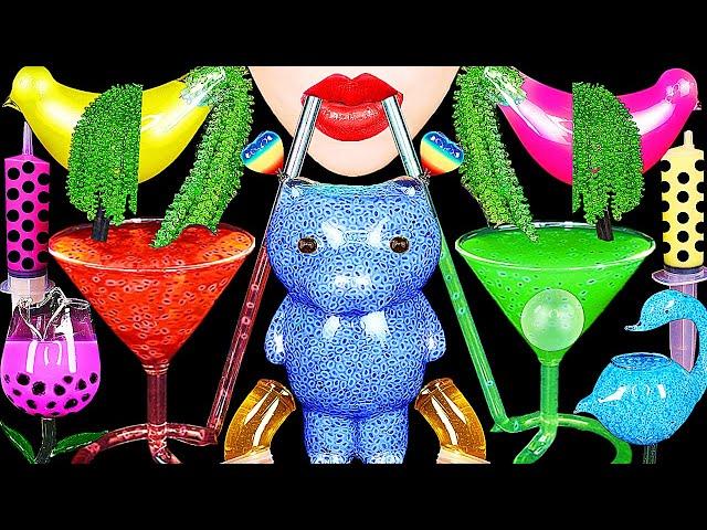 ASMR RAINBOW DRINKS *VAMPIRE FROG EGG TEA, BOBA SHOOTER, CANDY, HONEY JELLY,  BIRD GLASS, 신기한 물 먹방