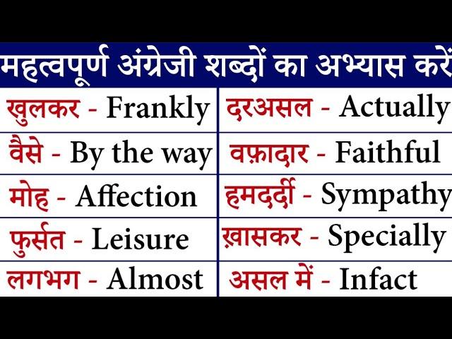 Most Important English Words Meaning | Words Meaning in Hindi | Vocabulary