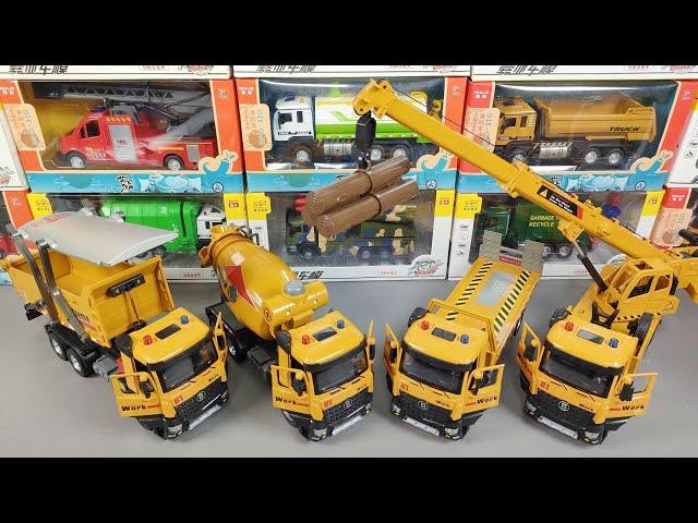 Unboxing Of Diecast Models Of Dump Truck, Mixer Truck, Tow Truck, And Crane Truck