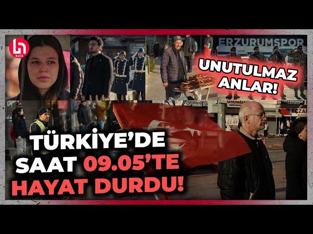 UNUTULMAZ ANLAR! Türkiye'de saat 09.05'te hayat durdu! Yurdun her köşesinde Atatürk’e saygı…