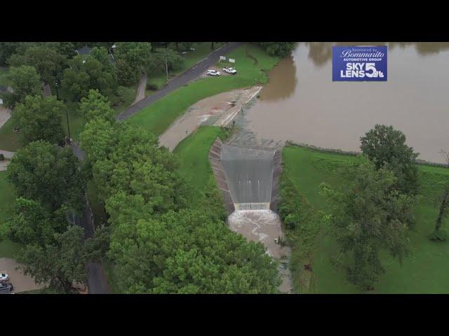 Drone video: ‘Dam failures' cause flash flooding in Nashville, Illinois