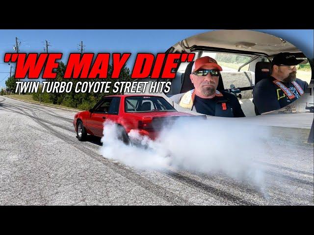 BRUTAL street hits in a twin turbo, coyote swapped fox body!