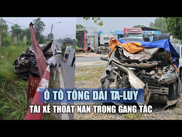 Ô tô tông dải ta luy, tài xế thoát nạn trong gang tấc