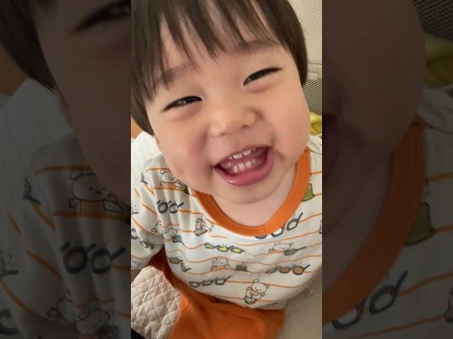 [1 year 3 months old] Looks happy to be able to imitate mommy