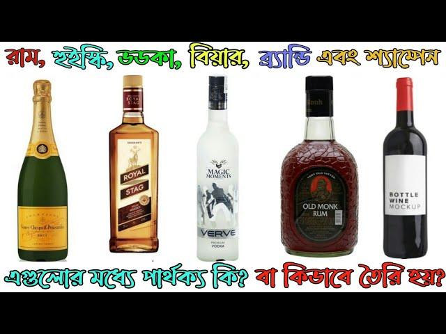  Whiskey, Vodka, Rum, Wine, Brandy এবং Champagne এর পার্থক্য কি? বিয়ার ও ওয়াইন মধ্যে পার্থক্য?