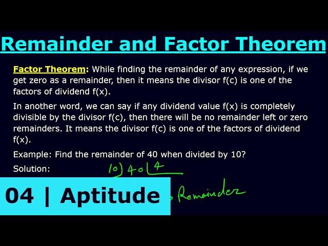 Remainder and Factor Theorem