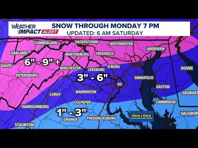 How much snow will we get Monday - DC, Maryland and Virginia