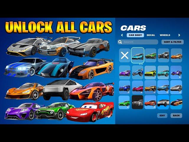 How To Get ALL Rocket League Cars FREE In Fortnite (Unlocked Lightning McQueen, Bugatti, Bumblebee)