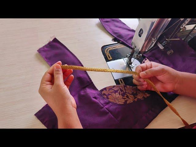 Beautiful patchwork blouse back neck design | Cutting and stitching back neck design