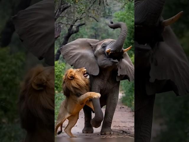 Elephant vs Lion  #animalfight #nature #elephant #lion #youtubeshorts #shorts