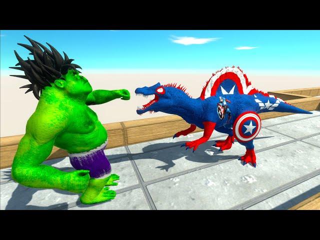 HULK GORO vs CAPTAIN AMERICA SPINOSAURUS SKY DEATH RUN - Animal Revolt Battle Simulator