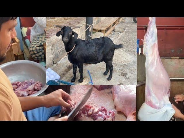 Very popular village market Butcher shop at BD. Amazing Mutton Cutting skill. Live Goat Butchering.