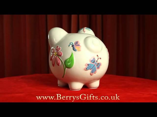 Extra Large Embossed Ceramic Piggy Bank - Butterfly