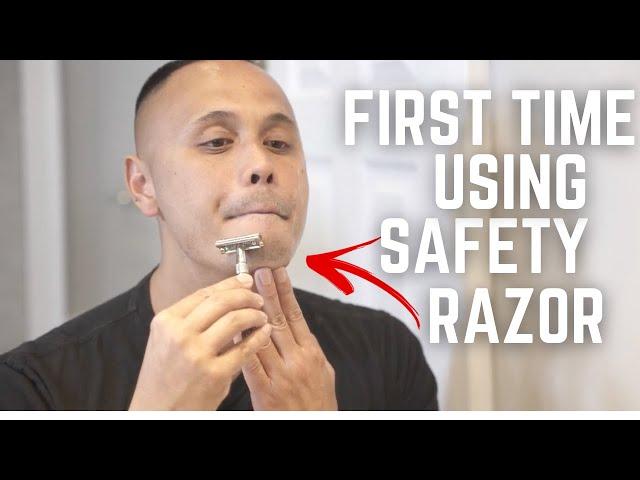 How To Shave Your Face With A Safety Razor His First Time!