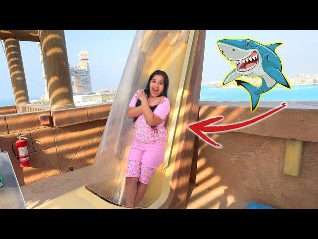 Shafa rides the most dangerous water slide! Slide trap! she stucks in it