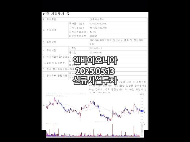 [250513 엔바이오니아] 신규시설투자