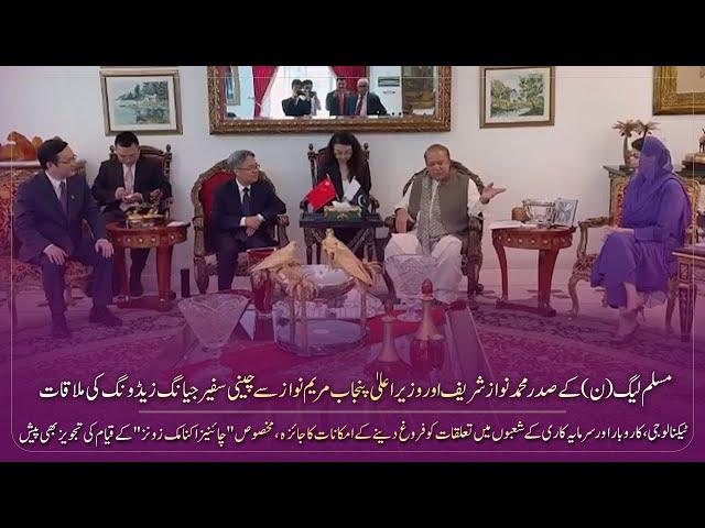 Chinese Ambassador Jiang Zedong meeting with PML(N) President Nawaz Sharif and CM Maryam Nawaz