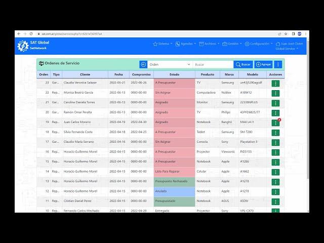 Cargar nueva orden de servicio técnico en el sistema SatNetwork SAT Global y como facturar