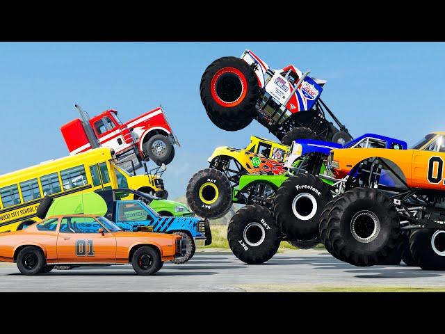 Mass Battle: Monster Trucks vs Cars – Team Fight - Beamng drive