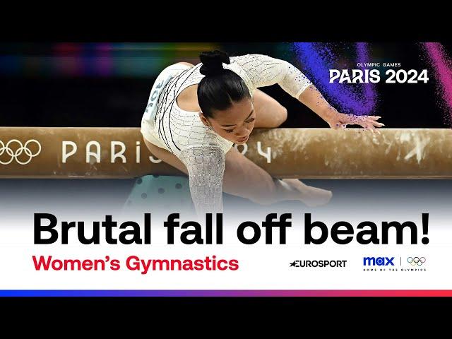 OUCH!  - Sunisa Lee suffers tough fall during women's balance beam final! | #Paris2024 #Olympics