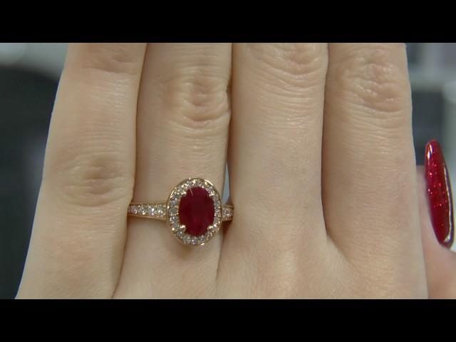 1.78 Carat Oval Cut Ruby and Diamond Halo Engagement Ring GR013