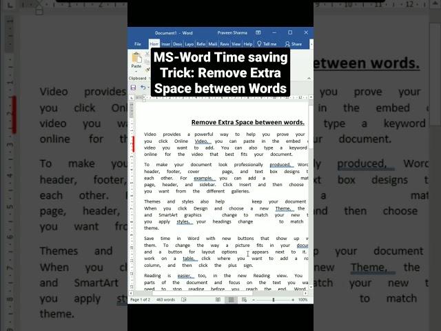 MS-Word Time saving Trick: Remove Extra Space between Words