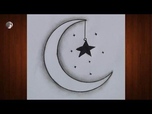 Moon drawing || Chand kaise banate hai ||  Drawing pictures || How to draw moon with star