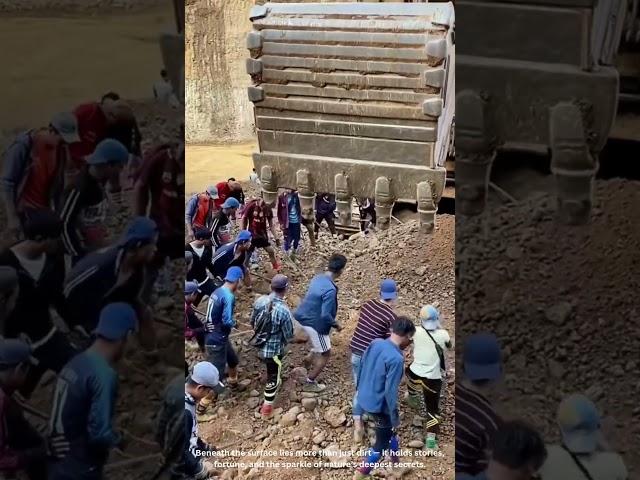 Digging for Treasure: Villagers Gather as Excavator Unearths Hidden Gems 