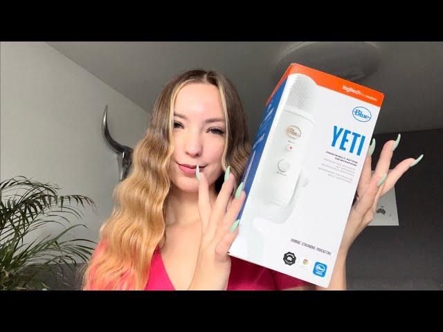 ASMR | UNBOXING MY NEW BLUE YETI (clicky whispering, mouth sounds)