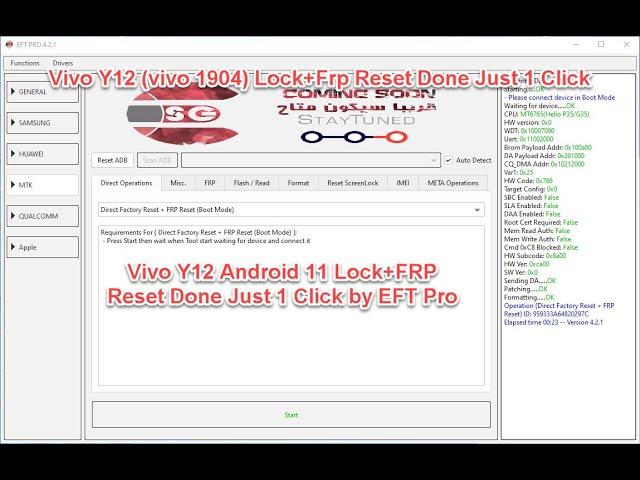 Vivo Y12 (vivo 1904)Screen Lock + FRP Reset Done Just 1 Click By EFT Pro