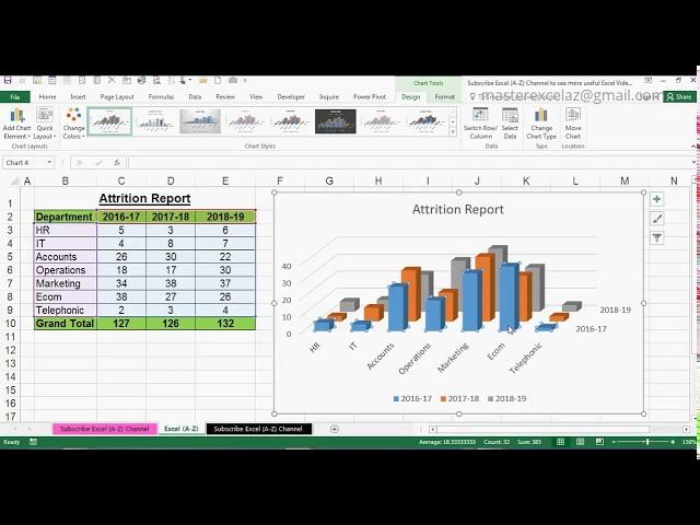 How to create 3D Column Chart in MS Office Excel 2016