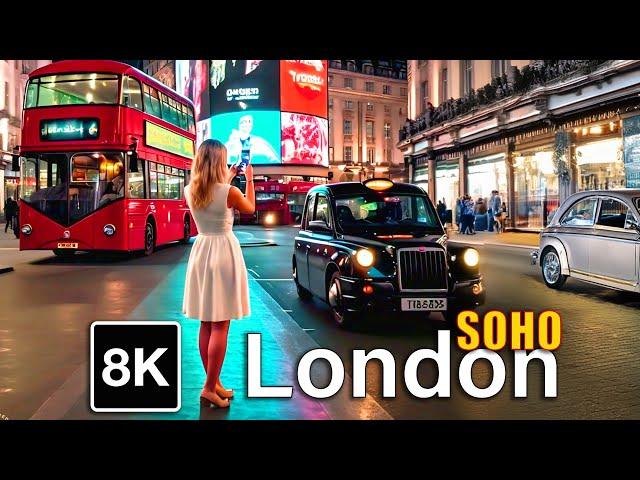 London 8K SOHO Beautiful Summer Night Walk in the City Center