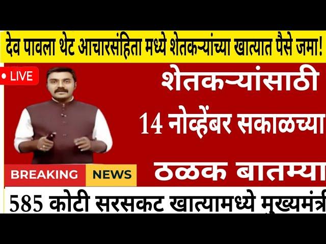 शेतकऱ्यांसाठी आज १४ नोव्हेंबर २०२४ झटपट ठळक बातम्या | पिक विमा मोठी बातमी कापूस कांदा Headlines News