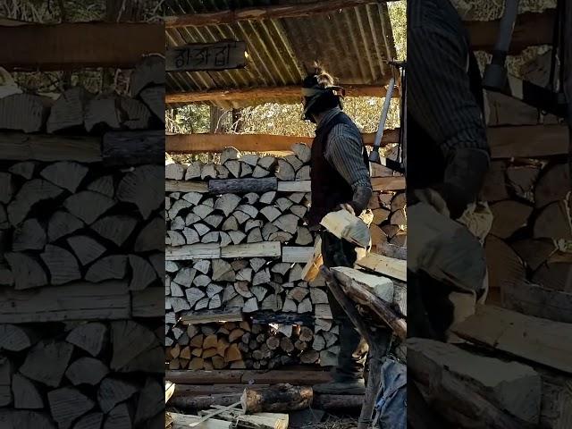 The BEST Easy Way to stack firewood #homestead #offgrid #offgridliving #woodstove #firewood