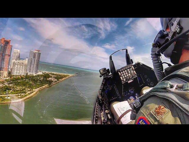 F-16 Over the Shoulder Cockpit View - Airshow over South Beach Miami - Cockpit Audio