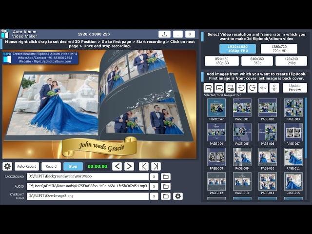 Auto wedding Album Flipbook video maker. create realistic 3d album photobook from your photos images