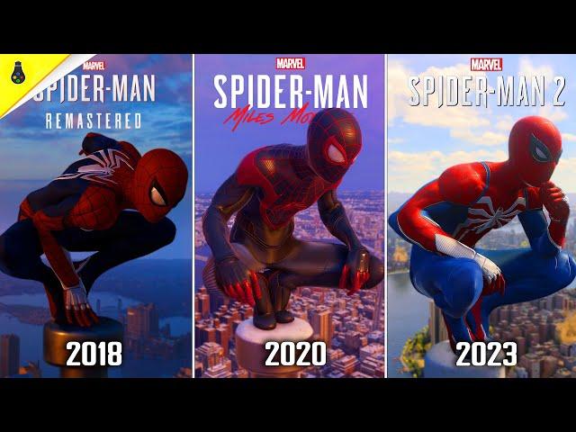 Spider-Man 2 vs Spider-Man Remastered vs Spider-Man Miles Morales - Details and Physics Comparison