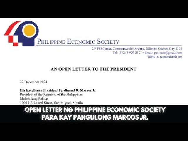 OPEN LETTER NG PHILIPPINE ECONOMIC SOCIETY PARA KAY PANGULONG MARCOS JR.