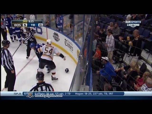 Adam McQuaid vs Nate Thompson Oct 19, 2013