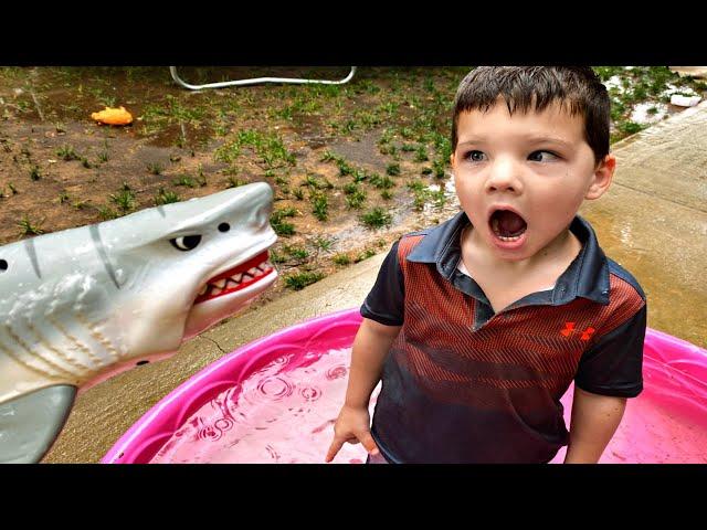 Rainy Day Routine! Caleb & Mommy play in Muddy Puddles with Baby Shark in Rain STORM