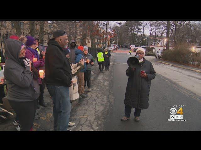 Residents at "SoMa At The T" apartment complex in Mattapan hold rally over rising rent