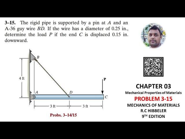 3-15 | Determine the load P if end C is displaced 0.15 in | Mechanics of materials RC Hibbeler