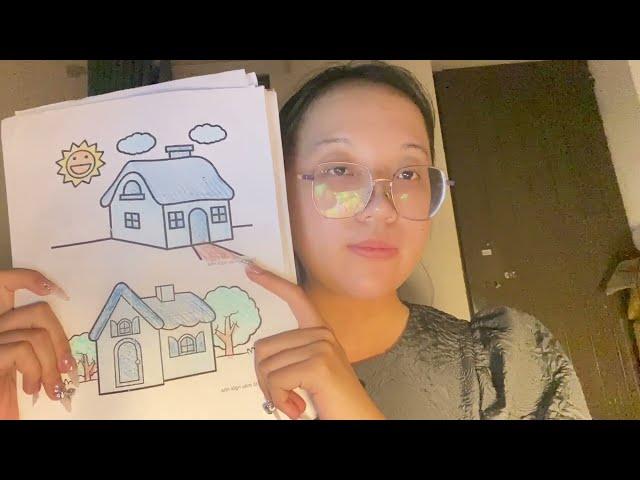 Share how to color a drawing of 2 houses in the countryside