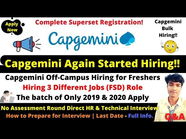 Capgemini Again Hiring!! Capgemini 3 Job Roles | Capgemini Jobs without Assessment Direct Interview