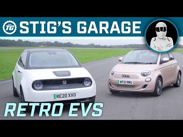 RETRO EVs: Honda e Advance vs Fiat 500 Electric | Stig's Garage ft. Becky Evans